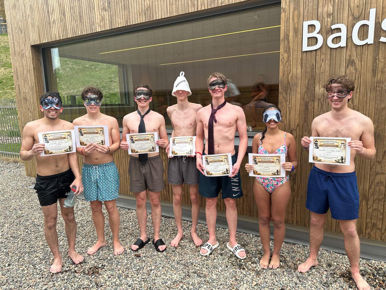 All participants wearing blindfolds